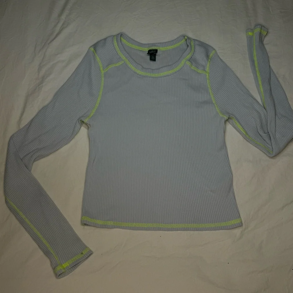 WILD FABLE Shirt Blue with Neon Green Stitching Long Sleeve / XL / Stitch Ribbed